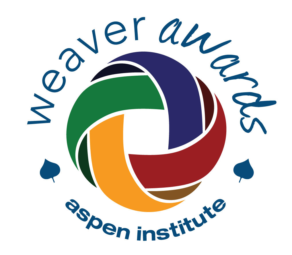 Circular Weaver Awards Aspen Institute logo with multicolor woven icon, curved blue “weaver awards” text, and Aspen Institute name.